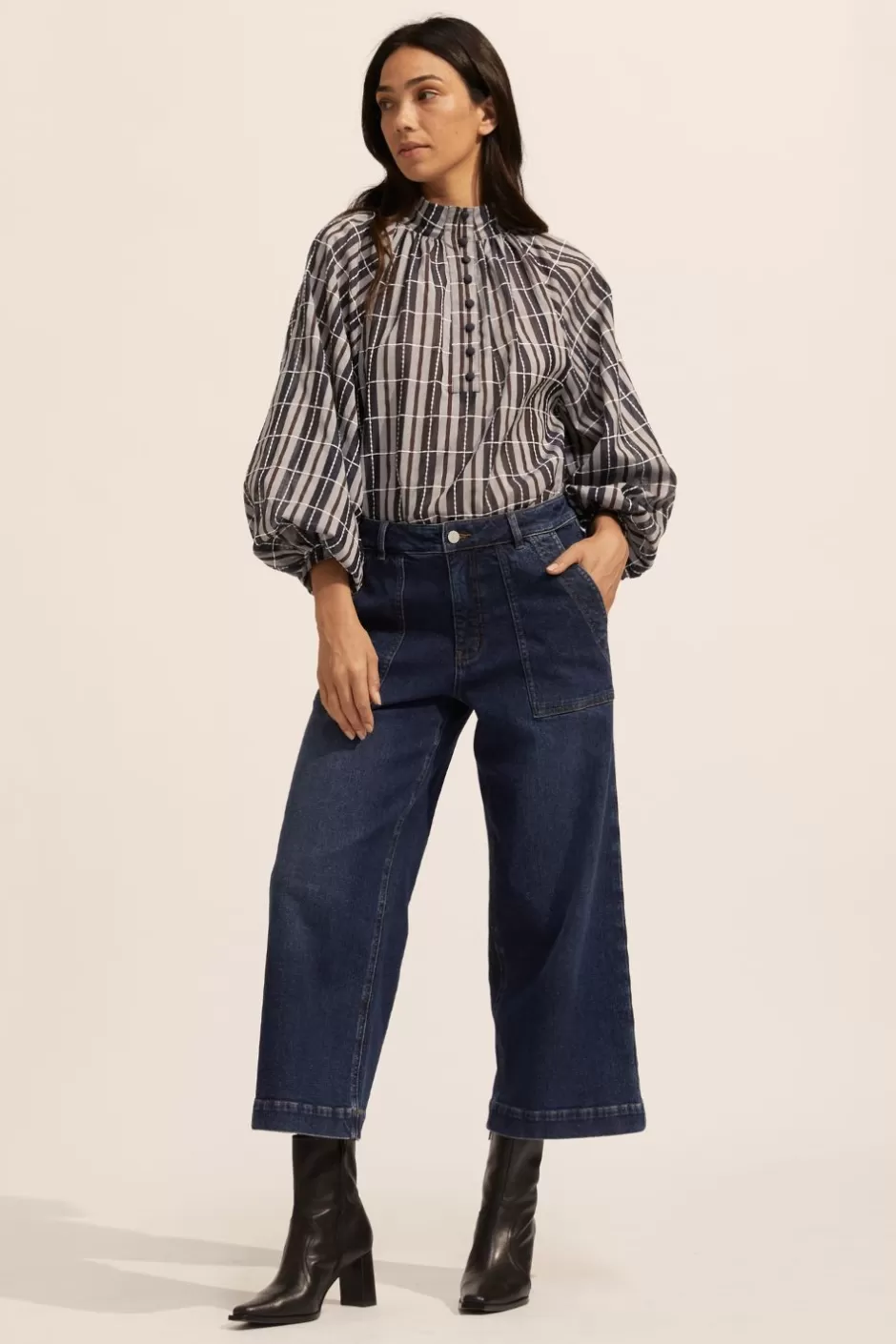 Store Fuse Top-Indigo Check Women Tops