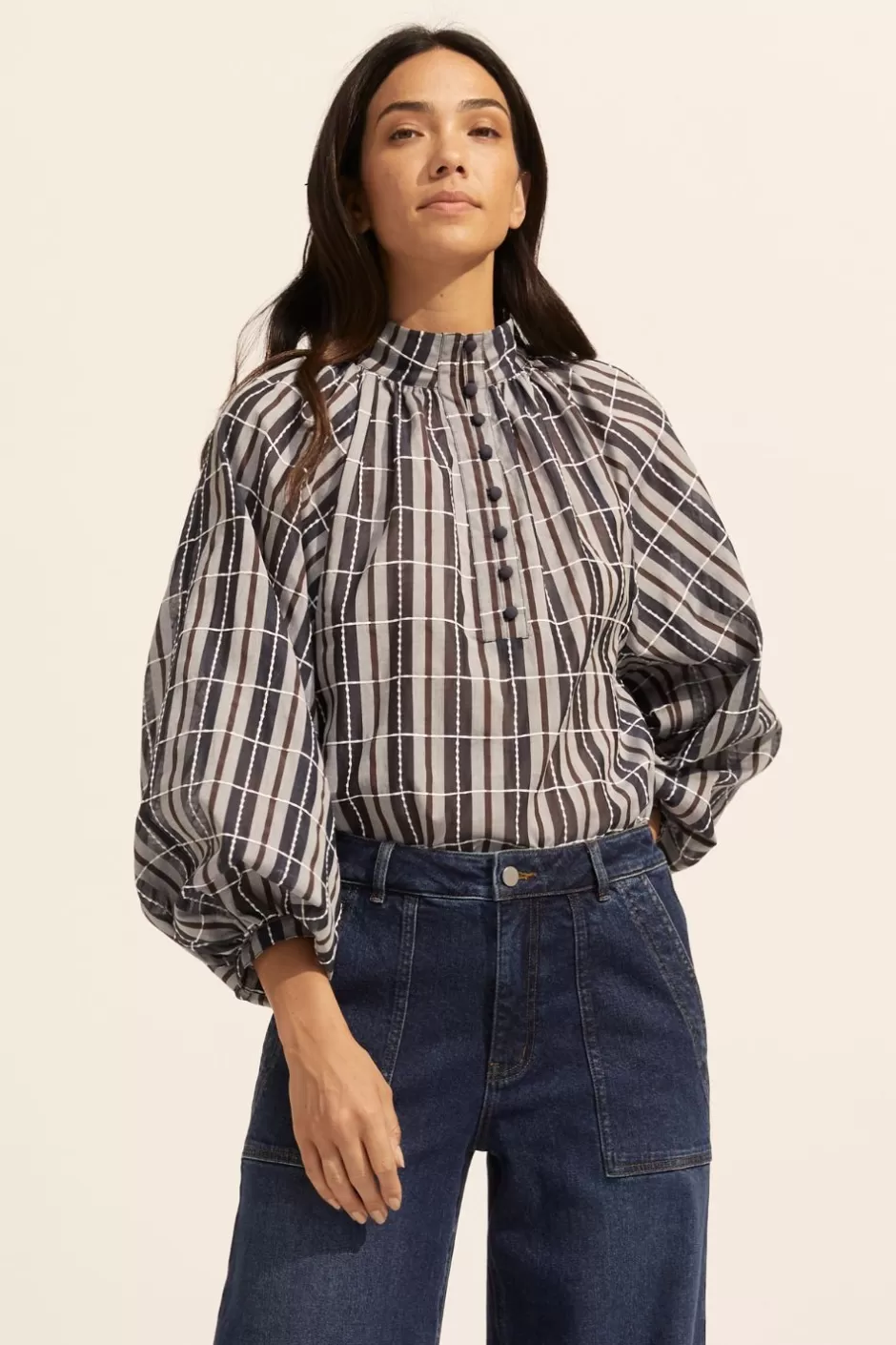 Store Fuse Top-Indigo Check Women Tops