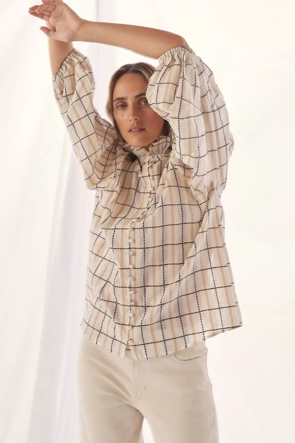 Best Grant Top-Ivory Check Women Tops