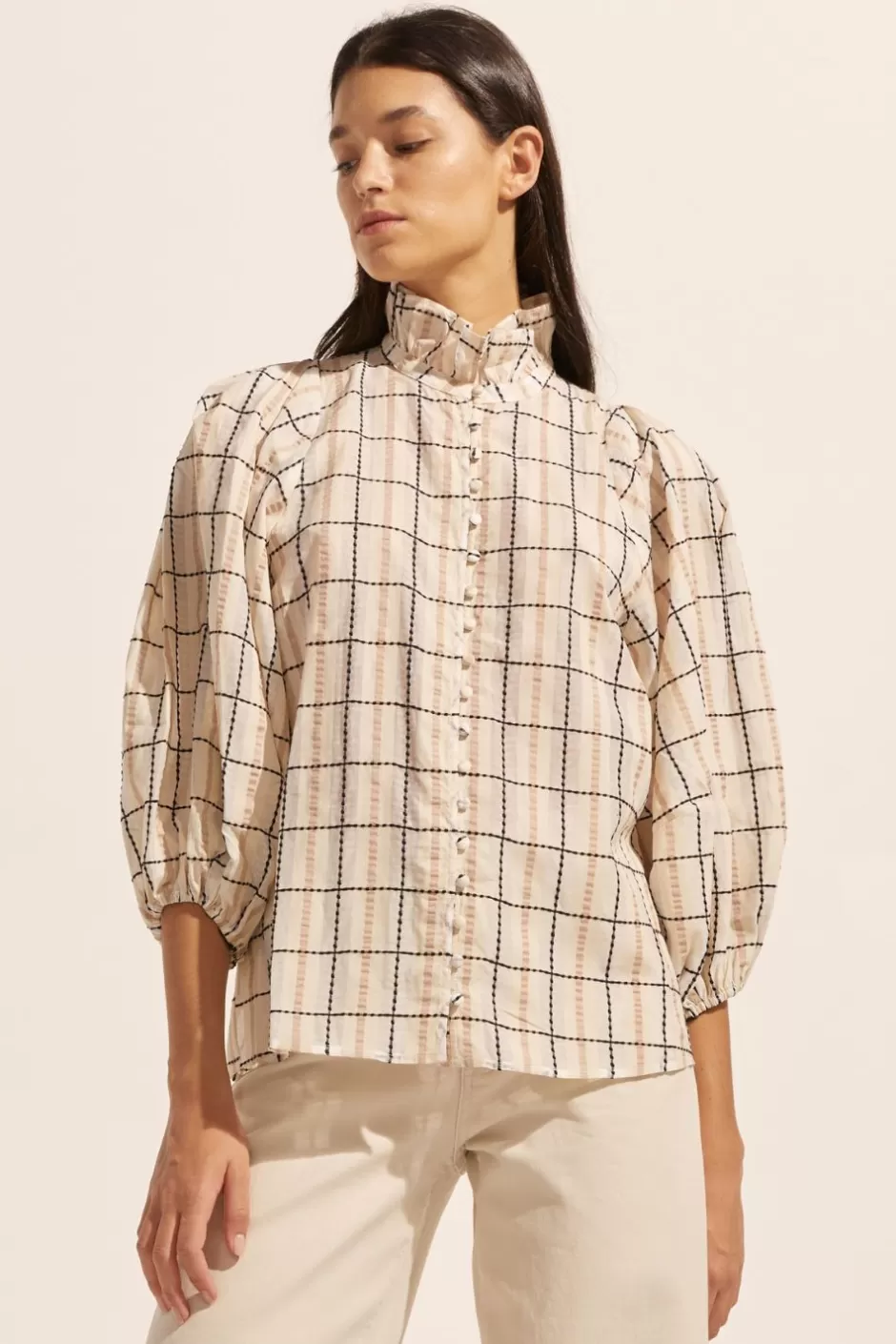 Best Grant Top-Ivory Check Women Tops